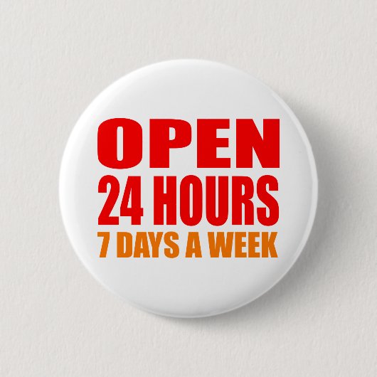 Open 24 uur ronde button 5,7 cm (Voorkant)