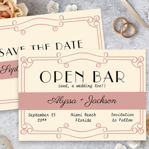 Open Bar Art Deco Dusty Roos en Cream Save The Date