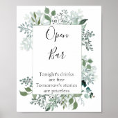 Open Bar Botanical Greenery Lijst Wedding Poster (Voorkant)