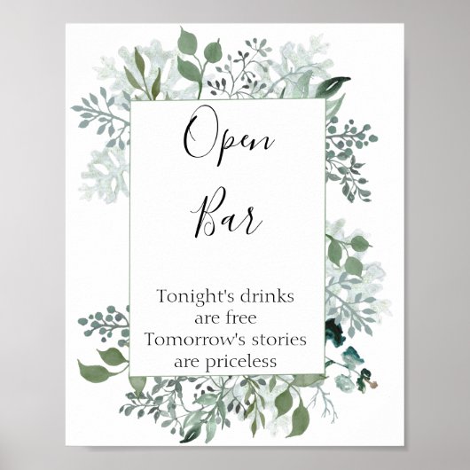 Open Bar Botanical Greenery Lijst Wedding Poster (Voorkant)