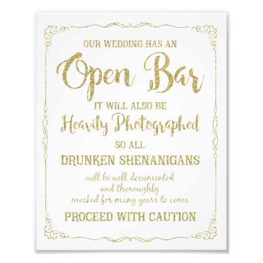 Open bar bruiloft goudglitter, bruiloft poster (Voorkant)