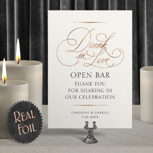 Open Bar Dronken Verliefd Bruiloft Folie Tafelbord Uitnodiging