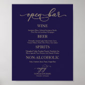 Open Bar Elegant Gold Navy Blue Wedding Sign Poster (Voorkant)