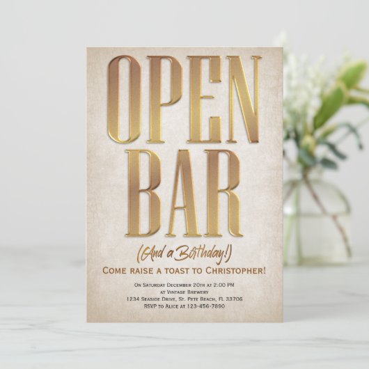 Open Bar Funny Invitation d'anniversaire (Debout devant)