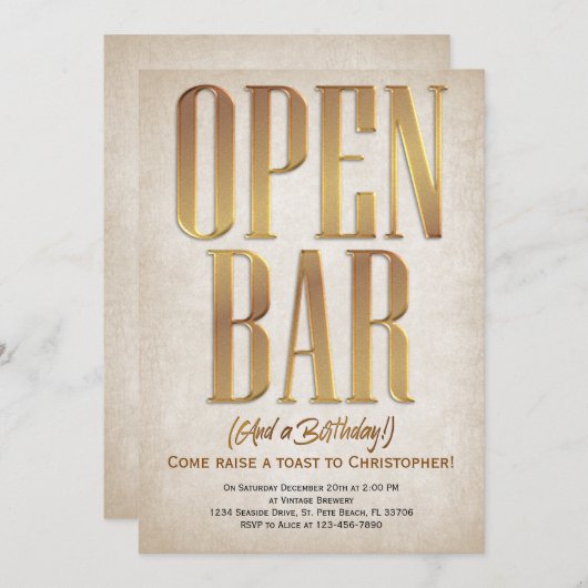 Open Bar Funny Invitation d'anniversaire (Devant / Derrière)