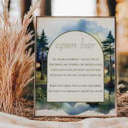 Open Bar Gedicht Country Lake Twilight Wedding Poster