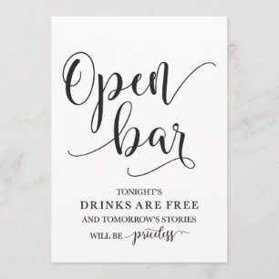 Open Bar Huwelijk Alcohol Bord Kaart
