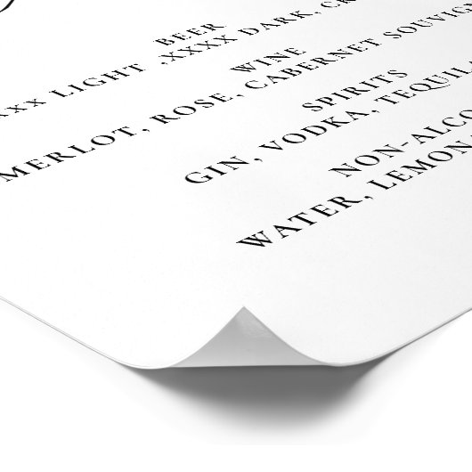 Open bar Menu Le mariage des boissons affiche Post (Coin)