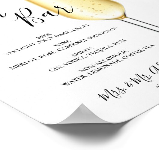 Open bar Menu mariage panneau Poster (Coin)