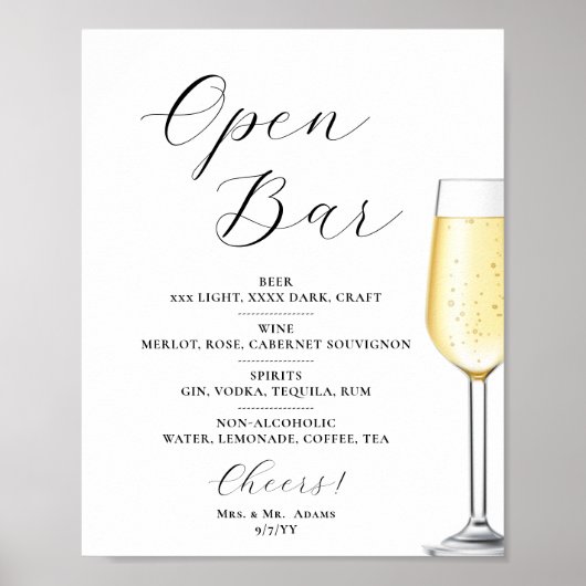 Open bar Menu wedding sign Poster (Devant)