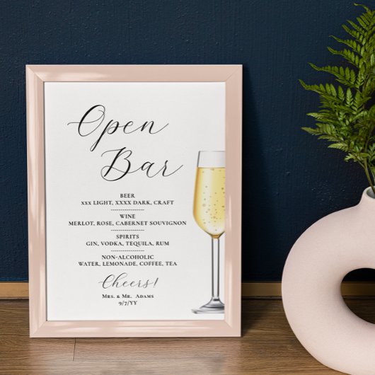 Open bar Menu wedding sign Poster