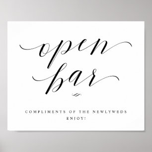 Open Bar Script Calligraphy Weddenschappen Recepti Poster