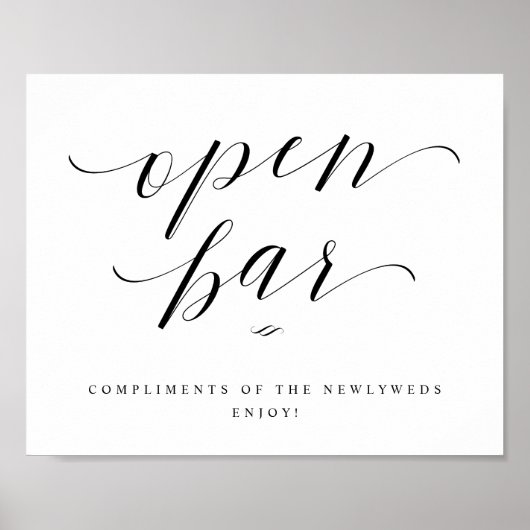 Open Bar Script Calligraphy Weddenschappen Recepti Poster (Voorkant)