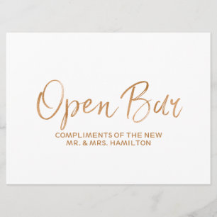 "Open Bar Sign" Trouwbord   Stijlvolle Gouden Roos Kaart