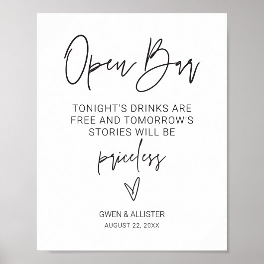 Open Bar Signal mariage réception Poster de boisso (Devant)