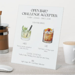 Open Bar Signature Cocktail Wedding Sign Reclamebord Met Voetstuk