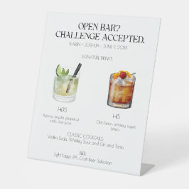 Open Bar Signature Cocktail Wedding Sign Reclamebord Met Voetstuk