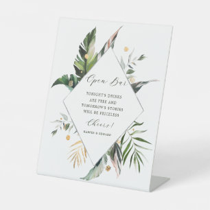 Open bar voor Tropisch Foliage Green Wedding Reclamebord Met Voetstuk