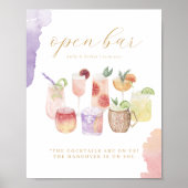 Open Bar Waterverf Citrus Cocktails Wedding Drink Poster (Voorkant)