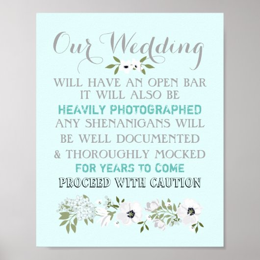 Open Bar Weddenschap Floral Funny Elke kleur Poster (Voorkant)