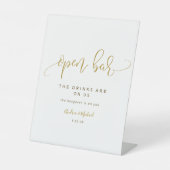 Open Bar Weddenschap Swirly Calligraphy Gold Reclamebord Met Voetstuk (Voorkant)