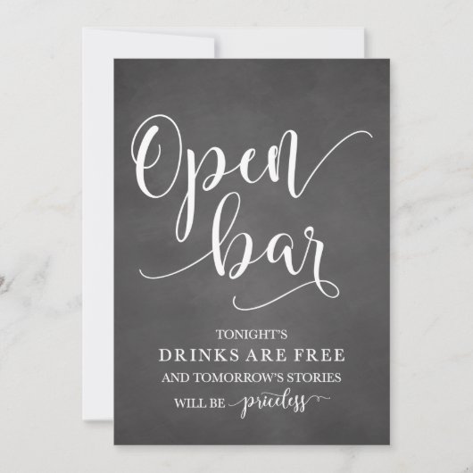 Open Bar Wedding Alcohol Sign (Voorkant)