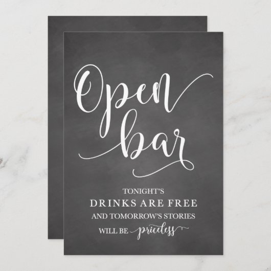 Open Bar Wedding Alcohol Sign (Voorkant / Achterkant)