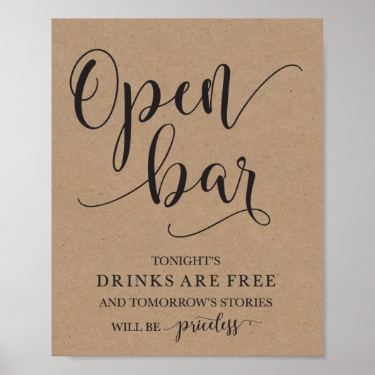 Open Bar Wedding Alcohol Sign Poster (Voorkant)
