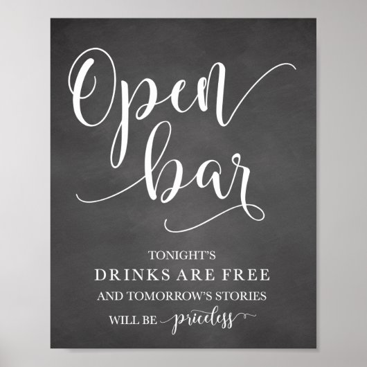 Open Bar Wedding Alcohol Sign Poster (Voorkant)