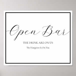 Open Bar Wedding Sign Elegant Moderne Calligrafie Poster