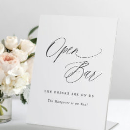 Open Bar Wedding Sign Elegant Moderne Calligrafie Reclamebord Met Voetstuk