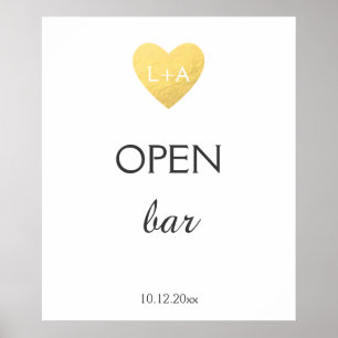 Open Bar Wedding-teken, faux Gold-hart Poster