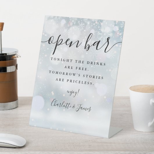 Open Bar Winter Zwarte Handtekening Script Reclamebord Met Voetstuk (Insitu)