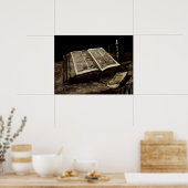 Open Bijbelboek met kaarsen - van Gogh Poster (Keuken)