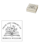 Open Boek & Bloemen Jouw Naam Van de Bibliotheek v Rubberstempel (Gestempeld)