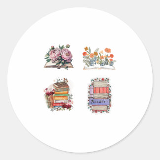 Open boek met bloemen ronde sticker