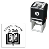 Open Boek met Desert Landscape Pages "Ex Libris" # Zelfinktende Stempel (In situ)