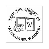 Open boek met leuke muisbibliotheek naam initiaal  zelfinktende stempel (Design)