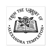 Open boek met roos #1P met bibliotheekboeknaam Zelfinktende Stempel (Design)