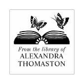 Open boek met twee vlinders Bibliotheek Boeknaam Rubberstempel (Afrduk)