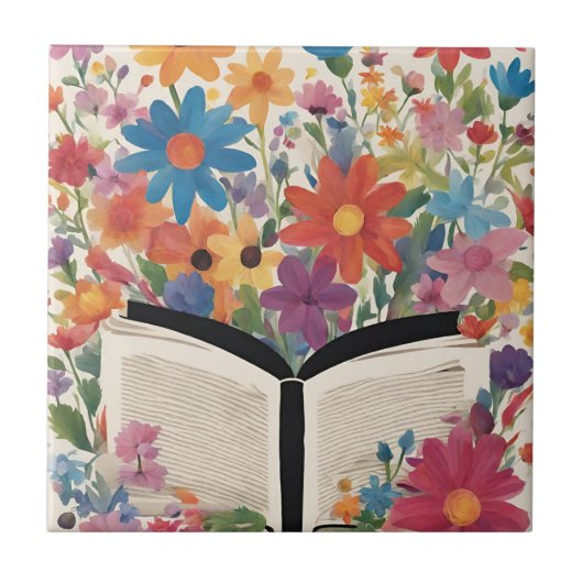 Open Boek met Waterverf Flowers Tegeltje (Voorkant)