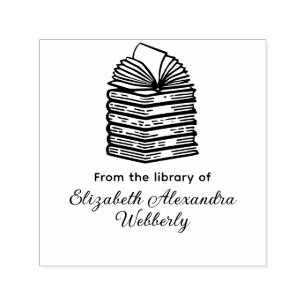 Open boek op boek stapel R2 bibliotheek scriptnaam Zelfinktende Stempel