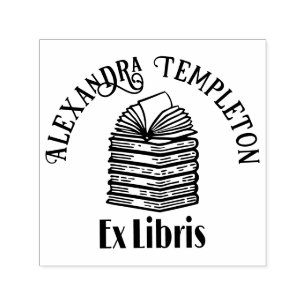 Open boek op boek stapel R3-2 Bibliotheek Boek Naa Zelfinktende Stempel