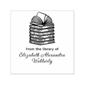 Open boek op boekstapel R2 bibliotheek scriptnaam Zelfinktende Stempel (Design)