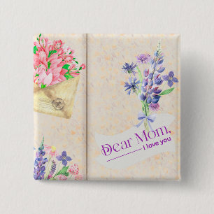  Open Book Style Art met Floral Mam Vierkante Button 5,1 Cm