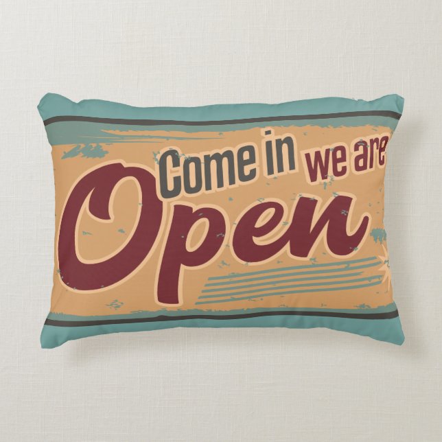  open business sign retro cafe garage accent kussen (Voorkant)