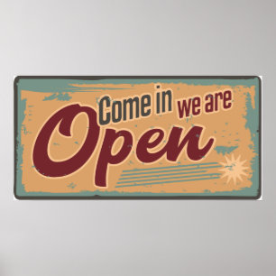 open business sign retro cafe garage poster