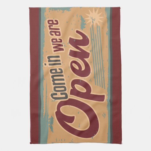  open business sign retro cafe garage theedoek (Verticaal)