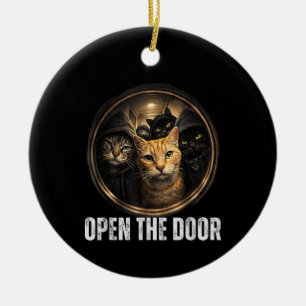 Open De Deur Grappige Kat Meme Kat Gang Humor Ontw Keramisch Ornament