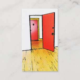 open deur met komische stijl : vloerbedekking (roo visitekaartje